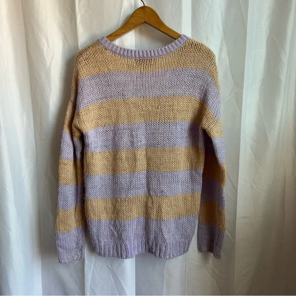 L'ACADEMIE Park Rib Knit Striped Sweater Lavender Orange V-Neck Lightweight XS - Picture 6 of 9